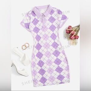 Purple Argyle Polo Mini Dress